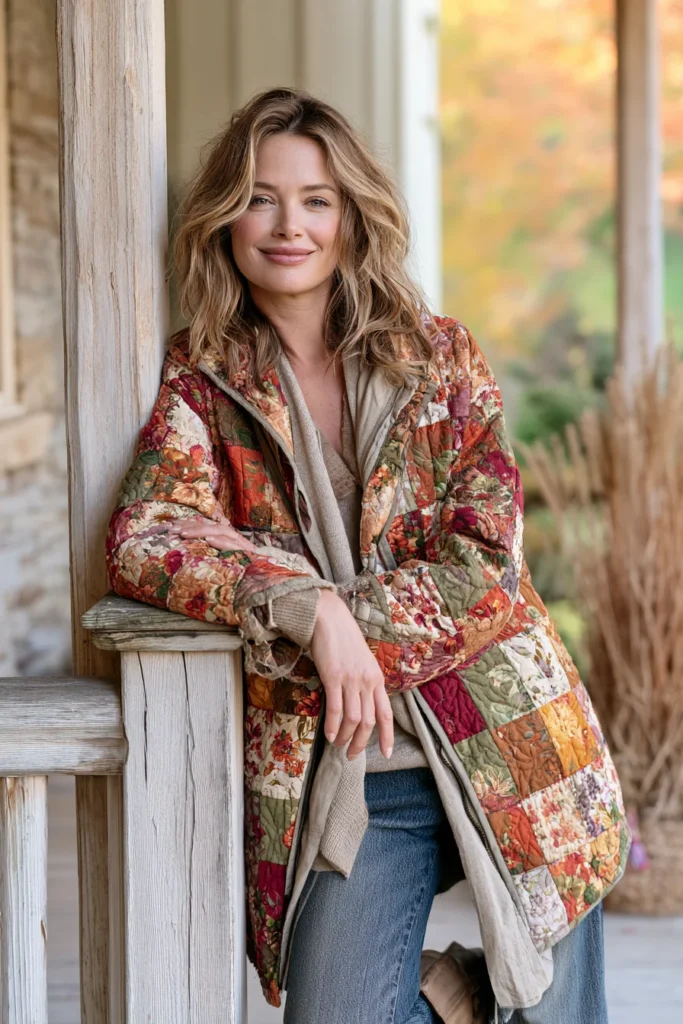 Boho Floral Quilted Jacket for a Pop of Autumn Color