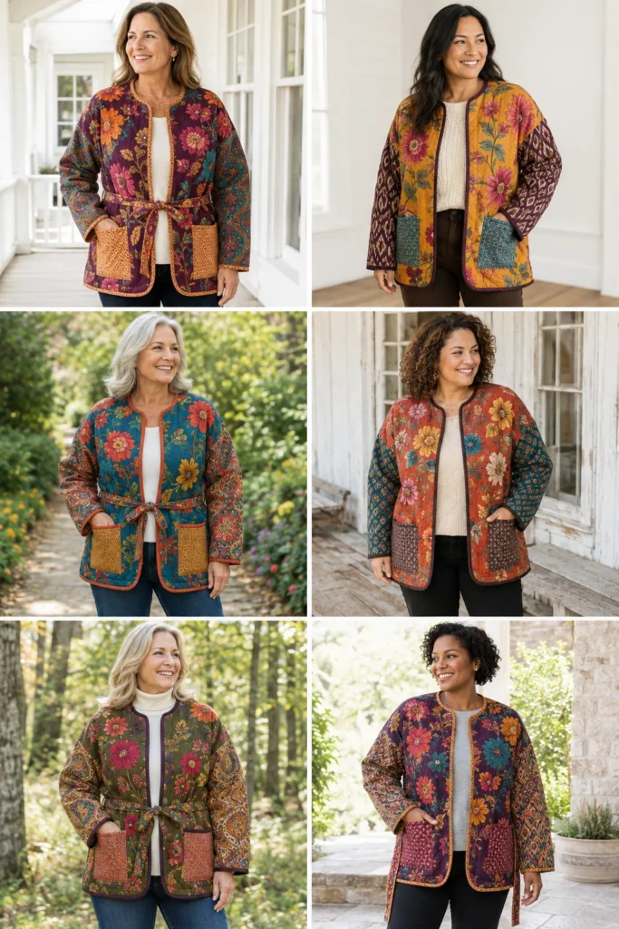 Boho Floral Quilted Jacket for a Pop of Autumn Color