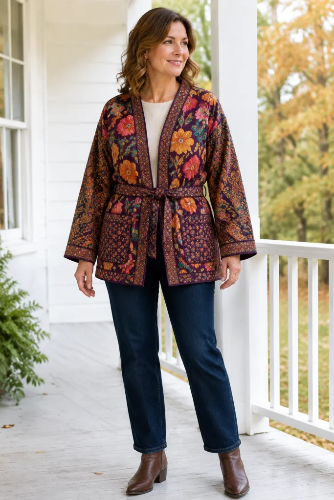Boho Floral Quilted Jacket for a Pop of Autumn Color