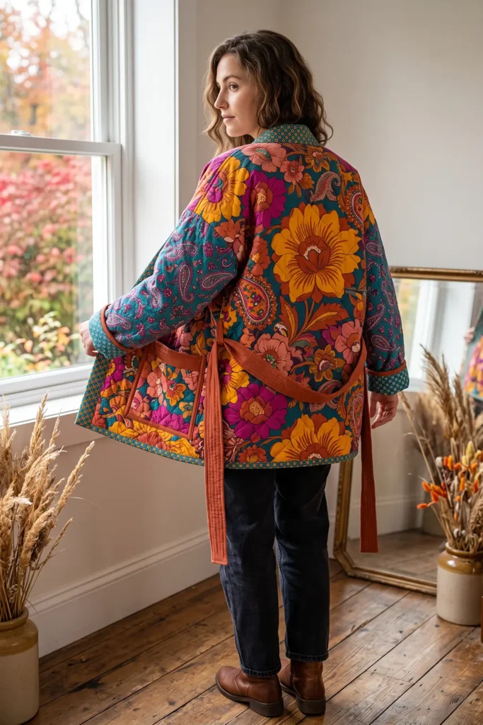 Boho Floral Quilted Jacket for a Pop of Autumn Color