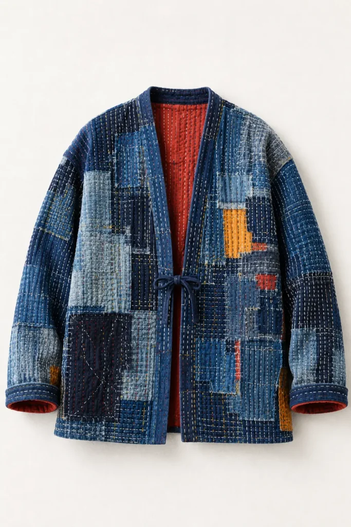 Boro-Inspired Patchwork Sashiko Jacket for Effortless Layering