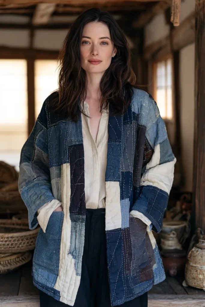 Boro-Inspired Patchwork Sashiko Jacket for Effortless Layering