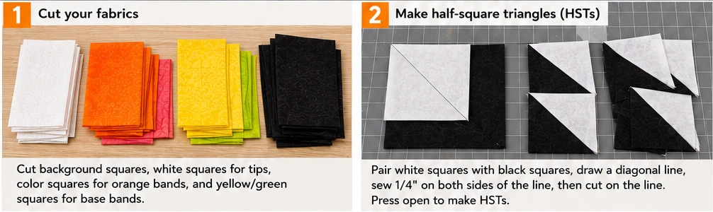 Candy Corn Half-Square Triangle Quilt Patterns