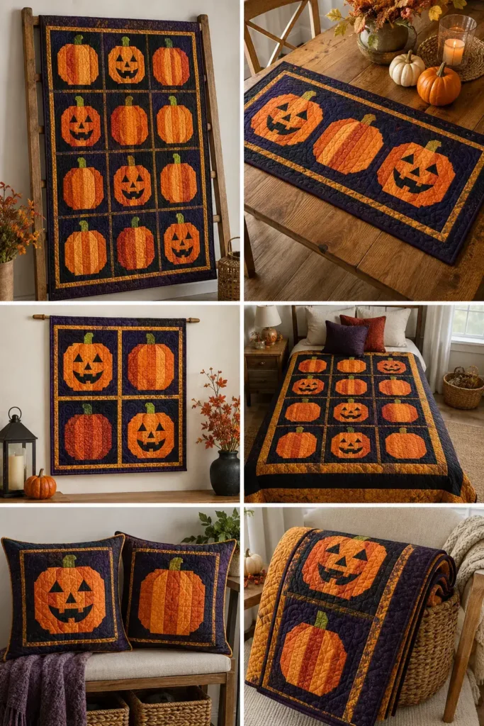 Classic Jack-o-Lantern and Pumpkin Patch Quilt Blocks