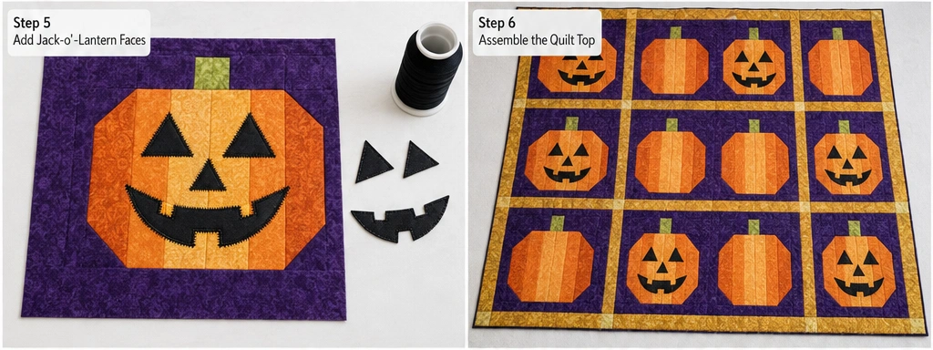 Classic Jack-o-Lantern and Pumpkin Patch Quilt Blocks