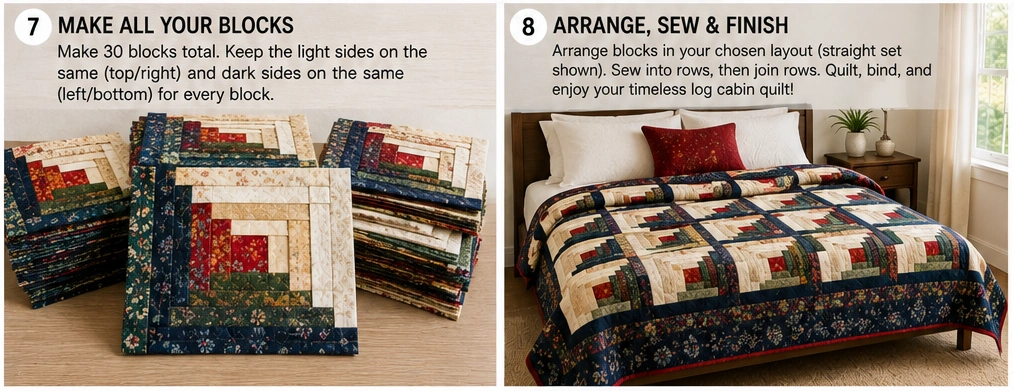 Classic Log Cabin Layer Cake Quilt for Timeless Elegance
