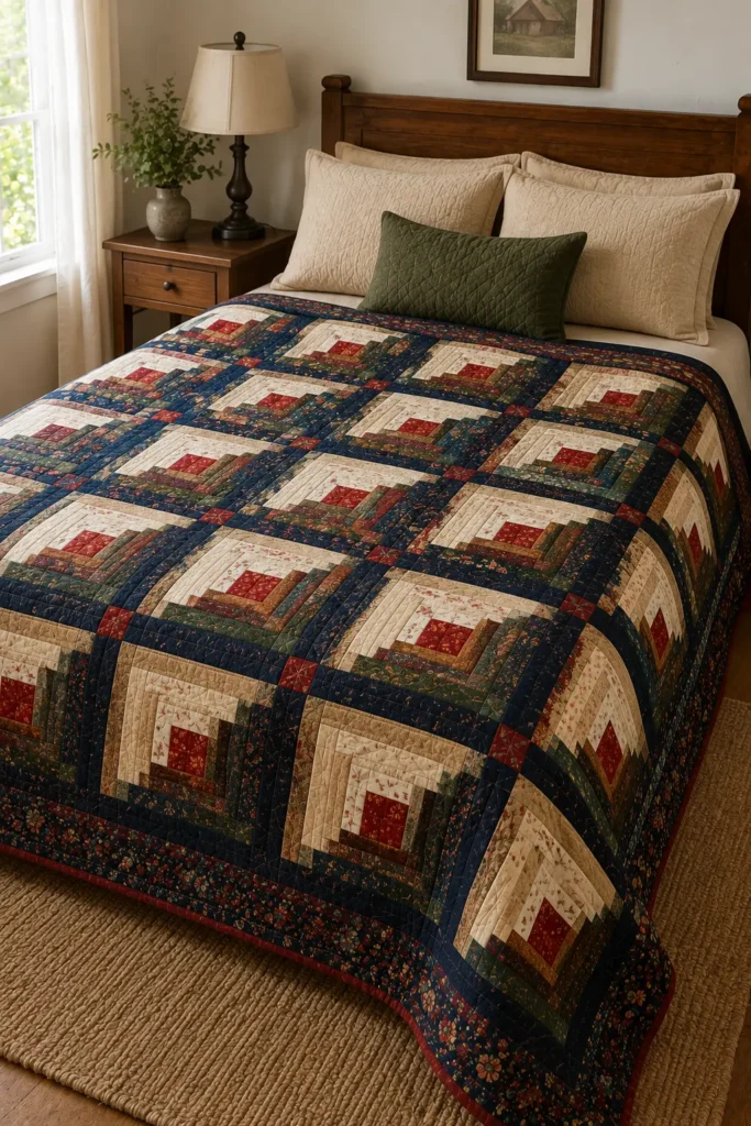 Classic Log Cabin Layer Cake Quilt for Timeless Elegance
