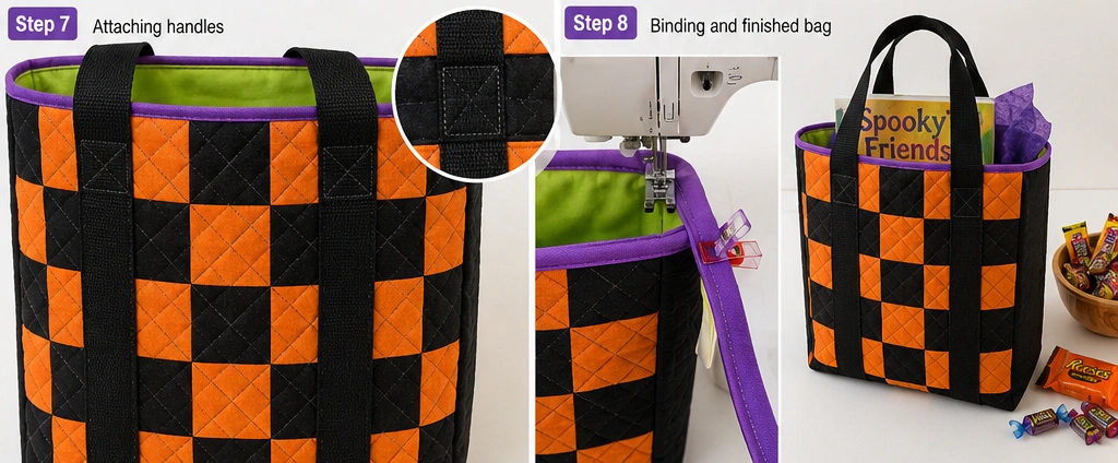 Classic Orange & Black Patchwork Quilted Halloween Treat Bag