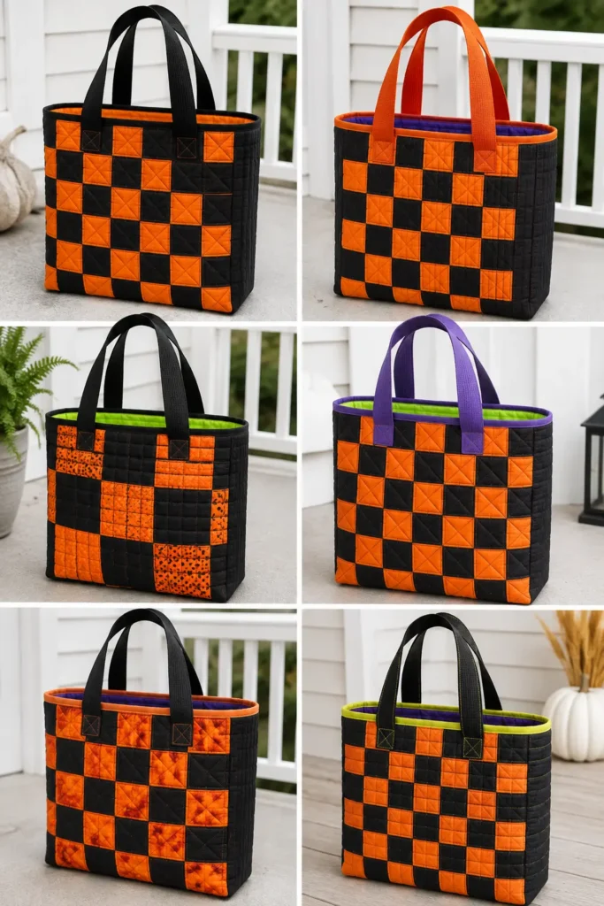 Classic Orange & Black Patchwork Quilted Halloween Treat Bag