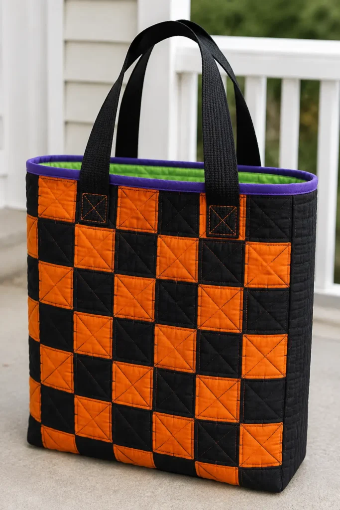 Classic Orange & Black Patchwork Quilted Halloween Treat Bag