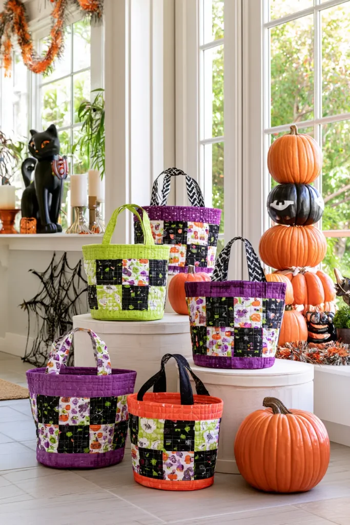 Classic Orange & Black Patchwork Quilted Halloween Treat Bag