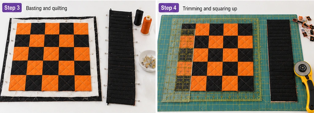 Classic Orange & Black Patchwork Quilted Halloween Treat Bag