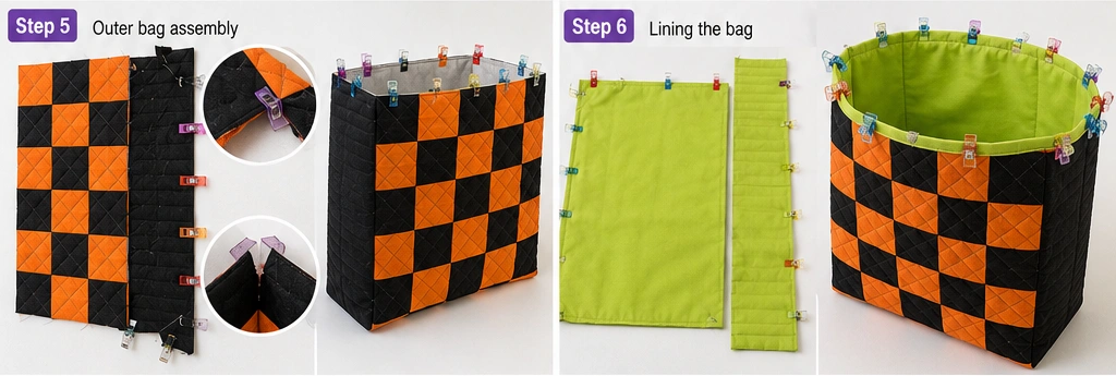 Classic Orange & Black Patchwork Quilted Halloween Treat Bag