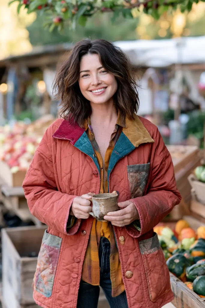Corduroy-Collar Quilted Barn Jacket for Rich Autumn Texture