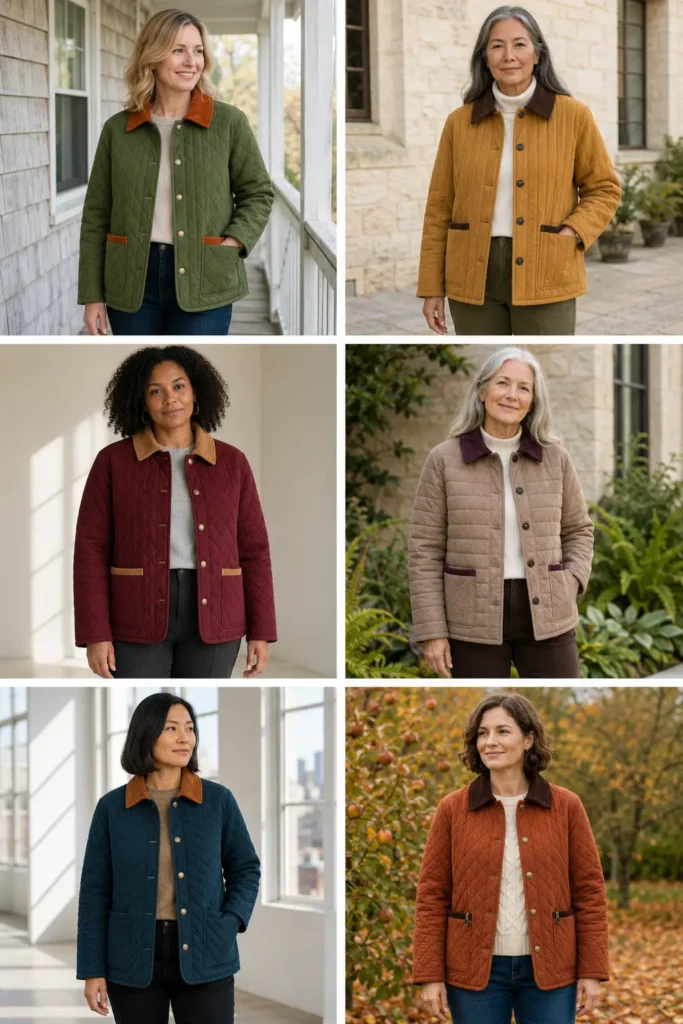 Corduroy-Collar Quilted Barn Jacket for Rich Autumn Texture