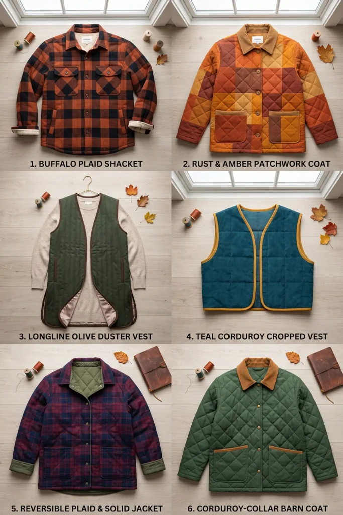 Corduroy-Collar Quilted Barn Jacket for Rich Autumn Texture