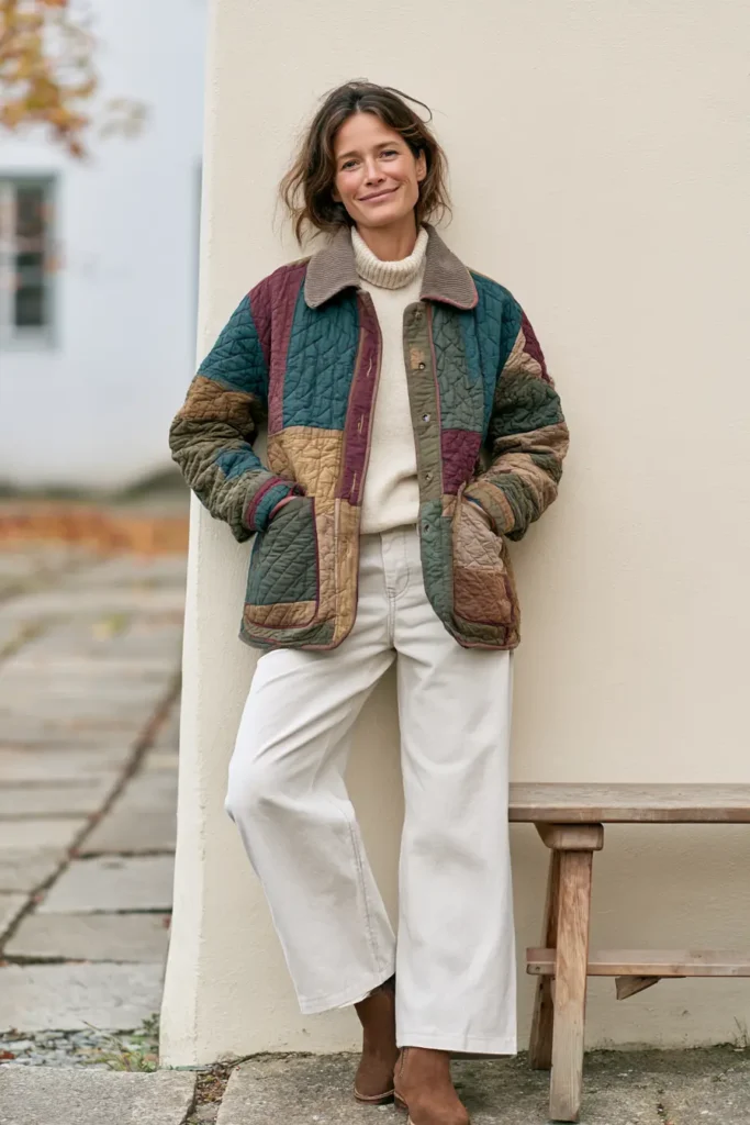 Corduroy-Collar Quilted Barn Jacket for Rich Autumn Texture