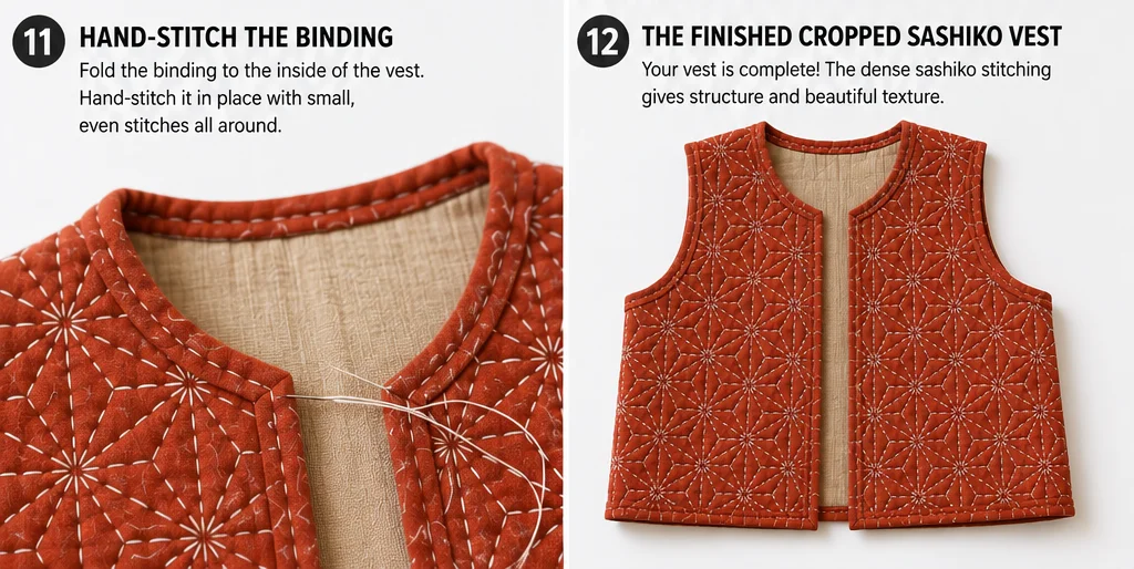 Cropped Sashiko Quilted Vest for Chic Modern Layering