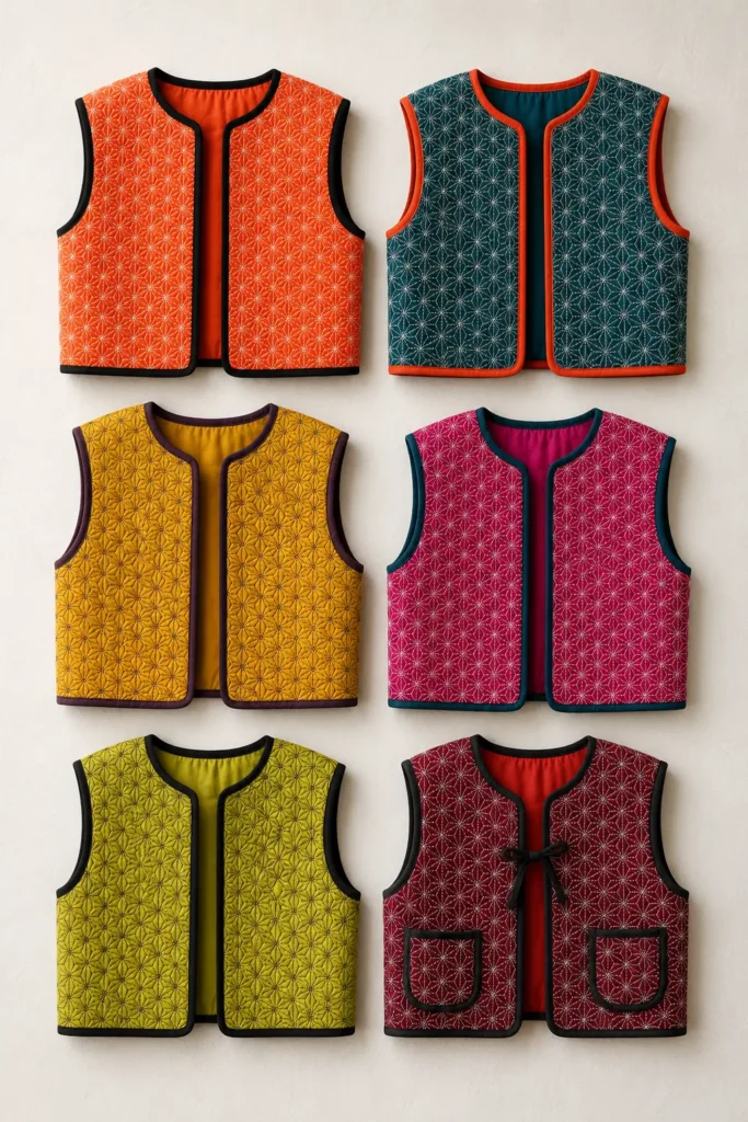 Cropped Sashiko Quilted Vest for Chic Modern Layering