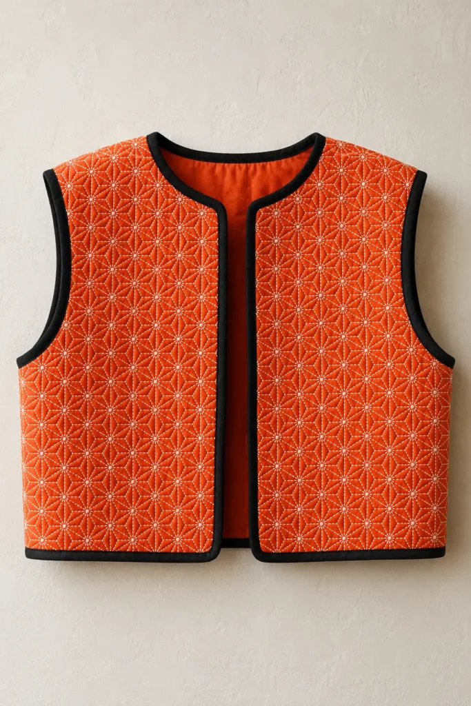 Cropped Sashiko Quilted Vest for Chic Modern Layering