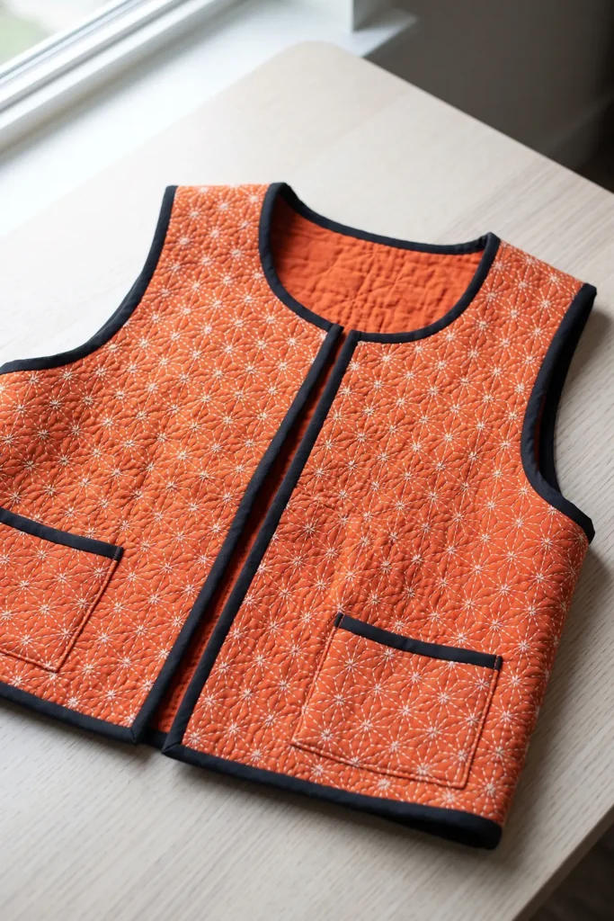 Cropped Sashiko Quilted Vest for Chic Modern Layering