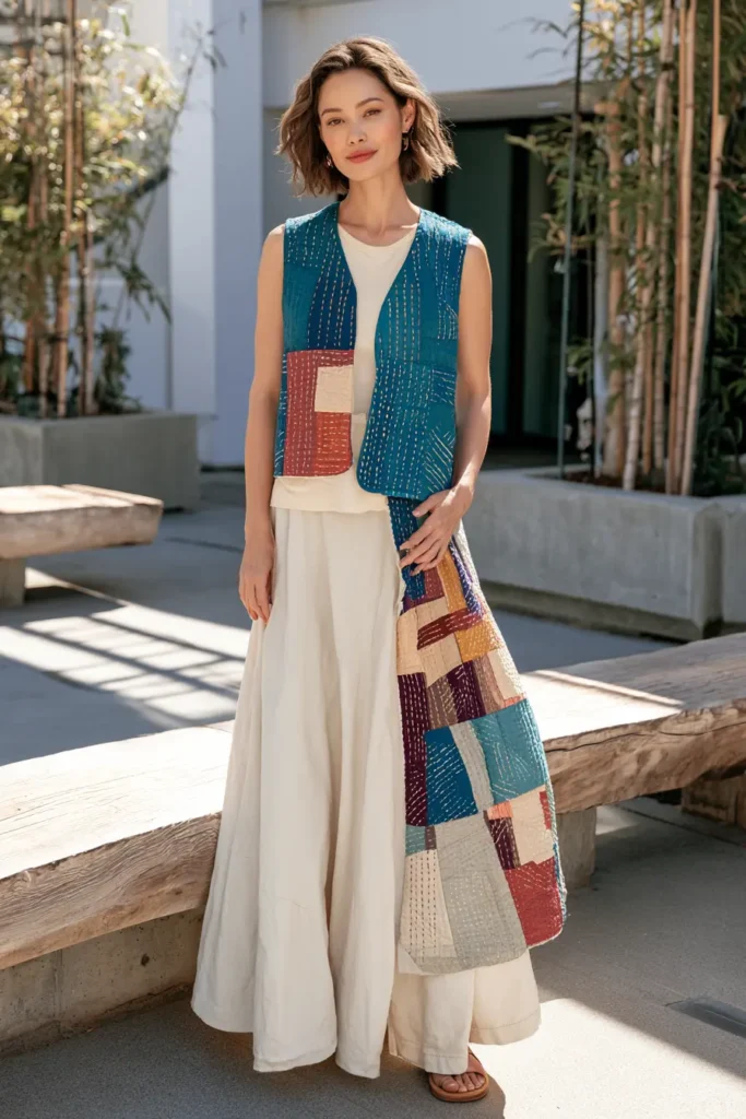 Cropped Sashiko Quilted Vest for Chic Modern Layering