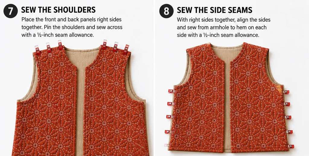 Cropped Sashiko Quilted Vest for Chic Modern Layering