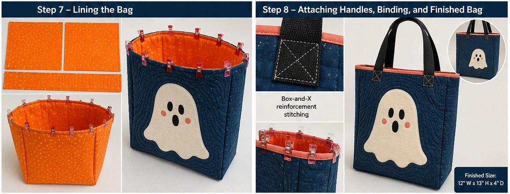 Cute Ghost Appliqué Quilted Halloween Totes