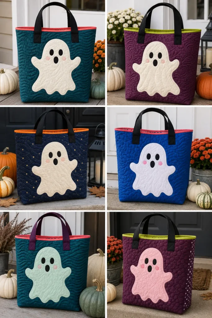 Cute Ghost Appliqué Quilted Halloween Totes