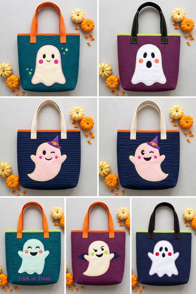 Cute Ghost Appliqué Quilted Halloween Totes