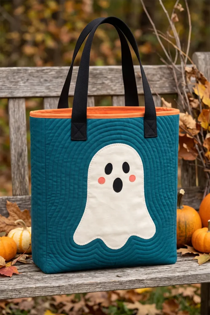 Cute Ghost Appliqué Quilted Halloween Totes