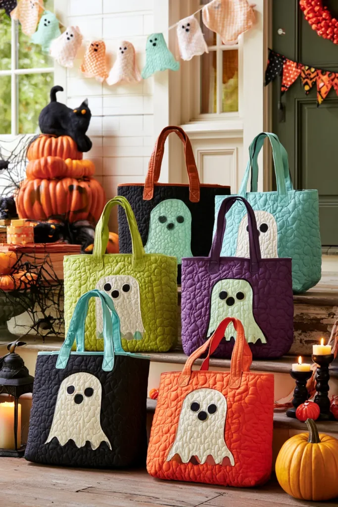 Cute Ghost Appliqué Quilted Halloween Totes
