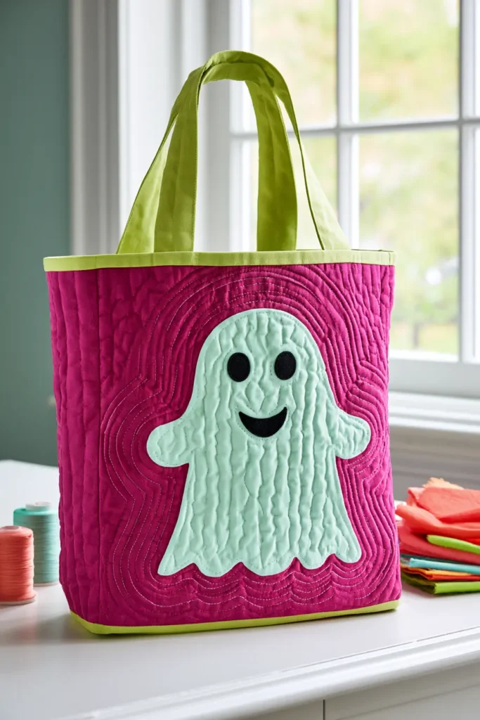 Cute Ghost Appliqué Quilted Halloween Totes