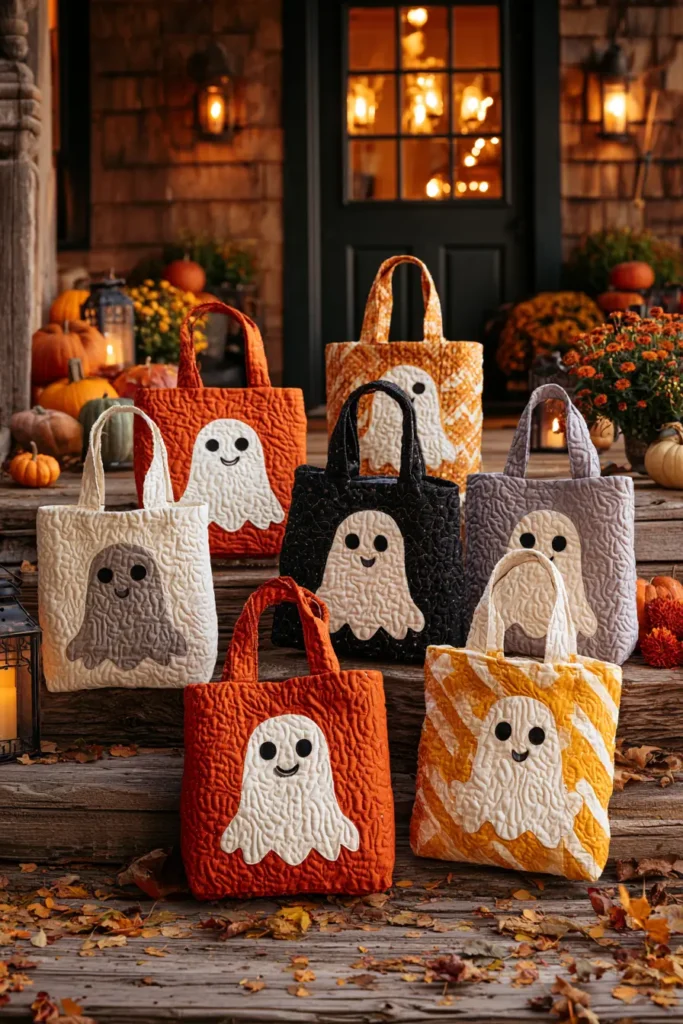 Cute Ghost Appliqué Quilted Halloween Totes