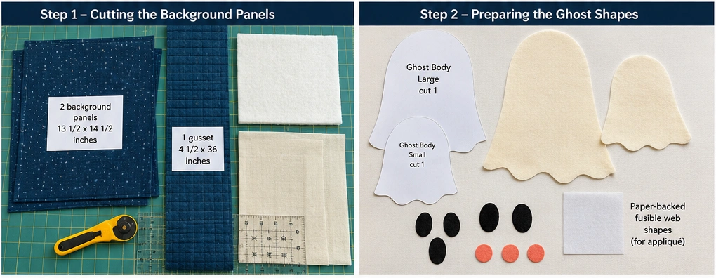 Cute Ghost Appliqué Quilted Halloween Totes