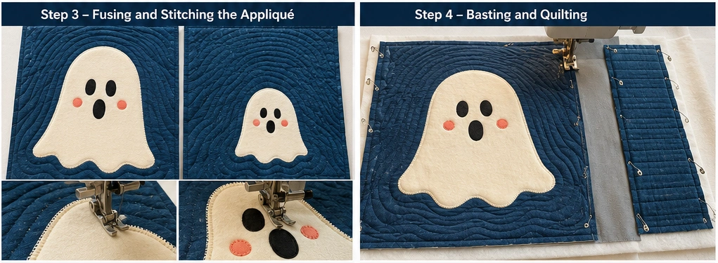 Cute Ghost Appliqué Quilted Halloween Totes
