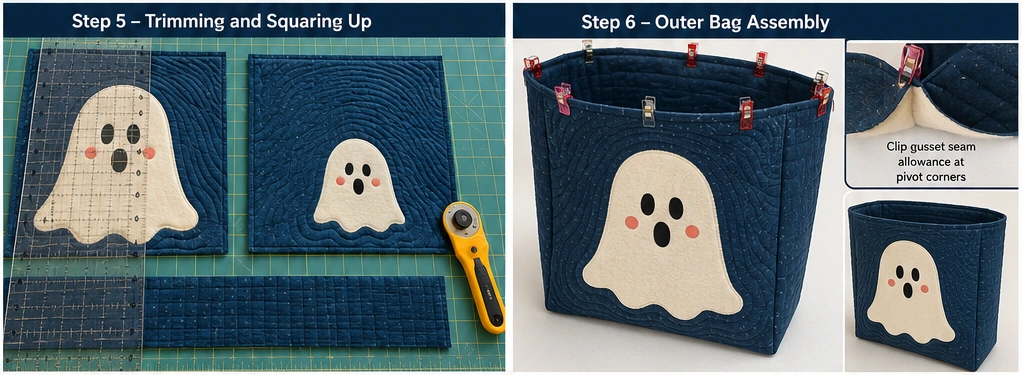 Cute Ghost Appliqué Quilted Halloween Totes