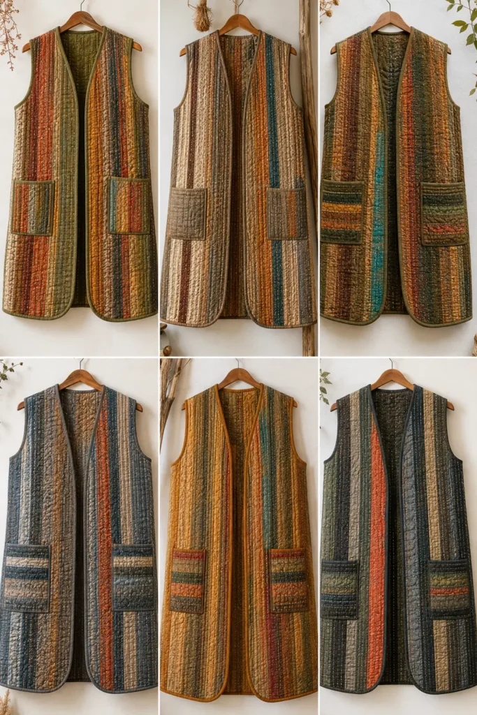 Earthy Boho Jelly Roll Quilted Vests for Relaxed Layering
