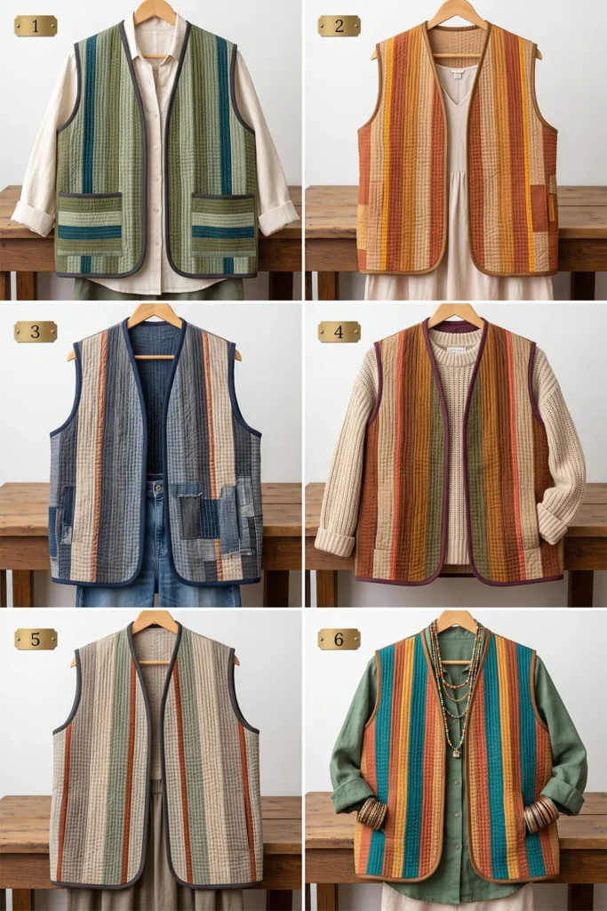 Earthy Boho Jelly Roll Quilted Vests for Relaxed Layering