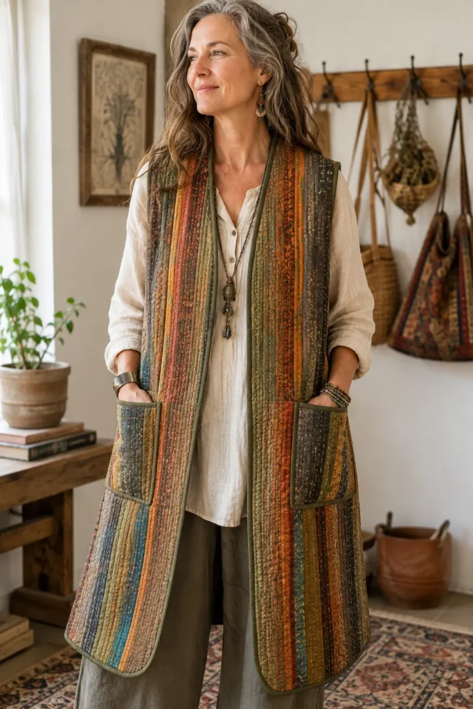 Earthy Boho Jelly Roll Quilted Vests for Relaxed Layering