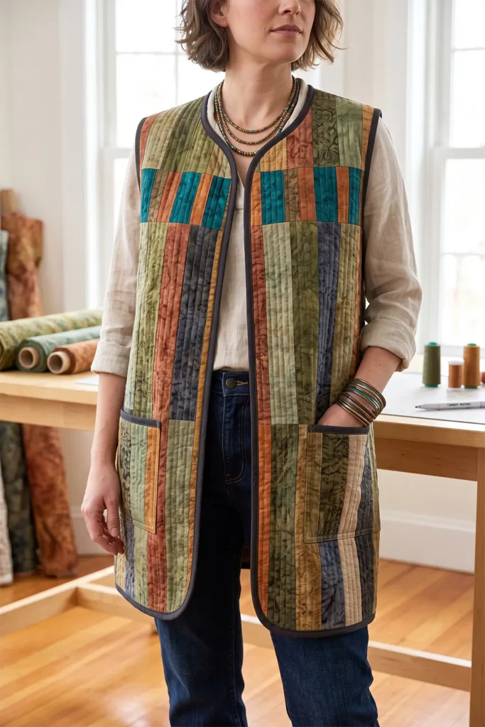 Earthy Boho Jelly Roll Quilted Vests for Relaxed Layering