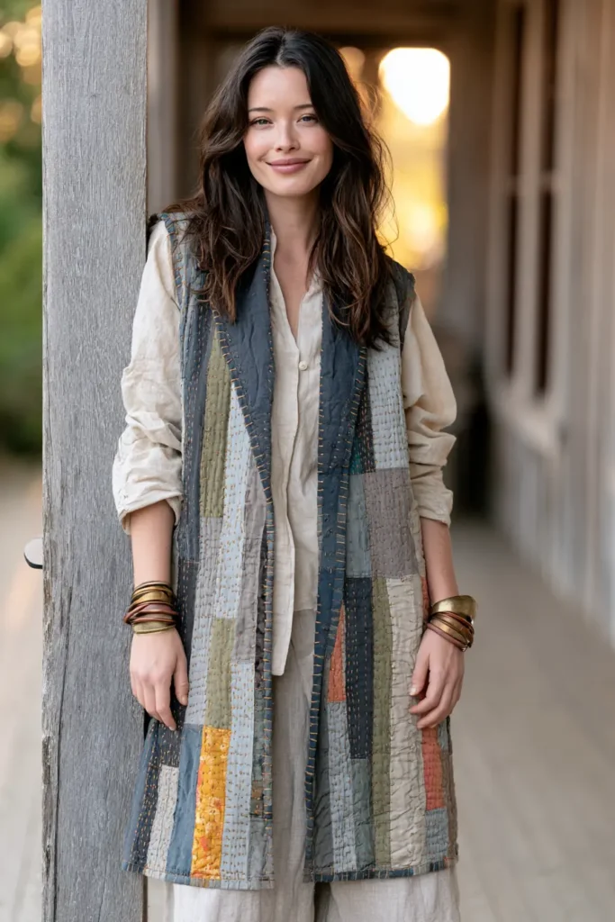 Earthy Boho Jelly Roll Quilted Vests for Relaxed Layering