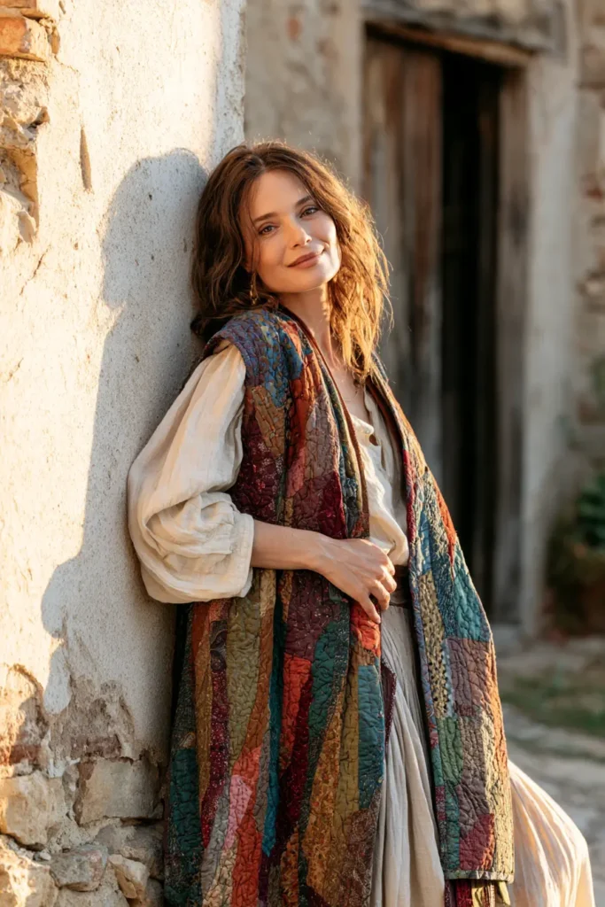 Earthy Boho Jelly Roll Quilted Vests for Relaxed Layering