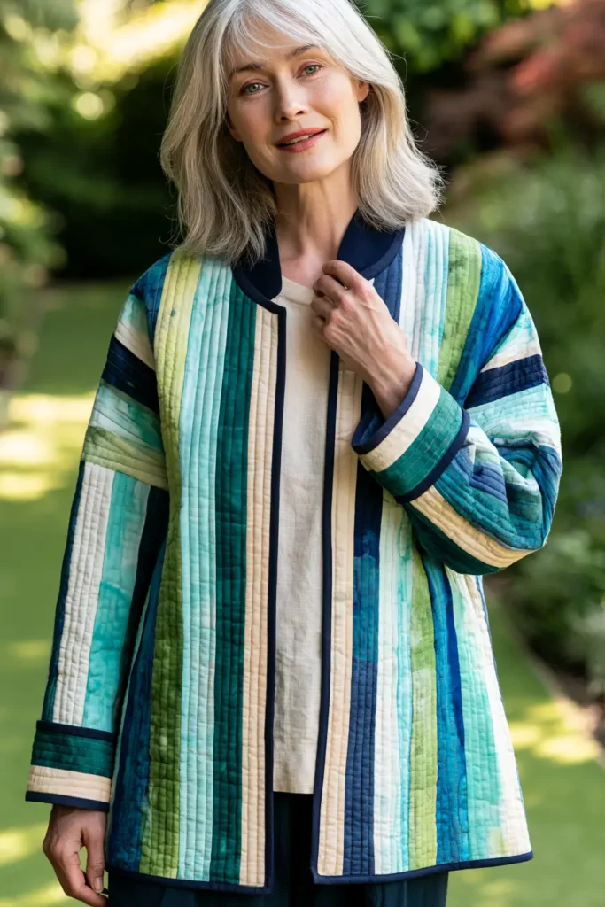 Easy Colorful Jelly Roll Quilted Jackets with a Soft Stand Collar