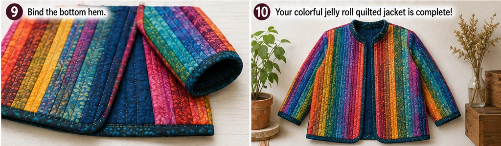 Easy Colorful Jelly Roll Quilted Jackets with a Soft Stand Collar