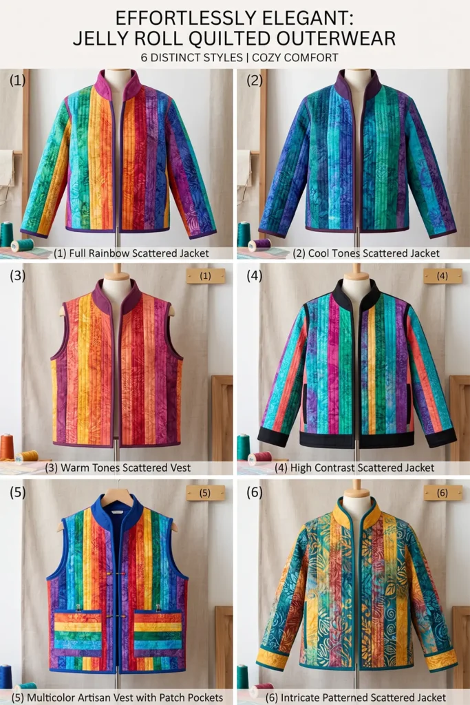Easy Colorful Jelly Roll Quilted Jackets with a Soft Stand Collar