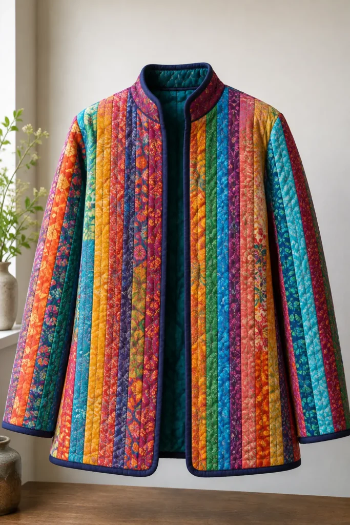 Easy Colorful Jelly Roll Quilted Jackets with a Soft Stand Collar