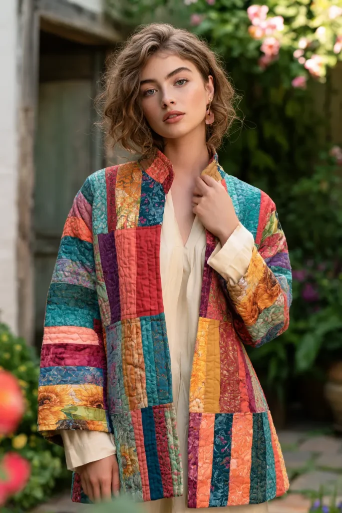 Easy Colorful Jelly Roll Quilted Jackets with a Soft Stand Collar