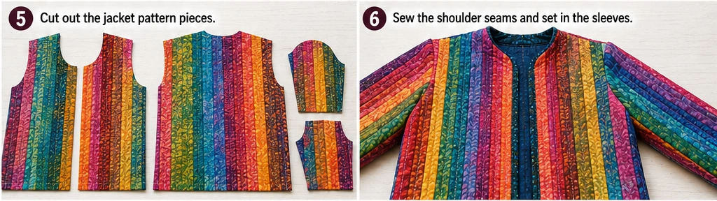 Easy Colorful Jelly Roll Quilted Jackets with a Soft Stand Collar