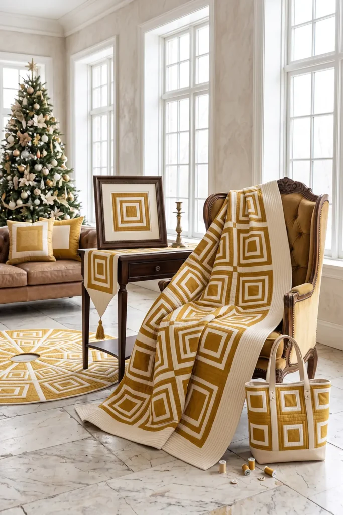Elegant Gold and Cream Jelly Roll Quilt